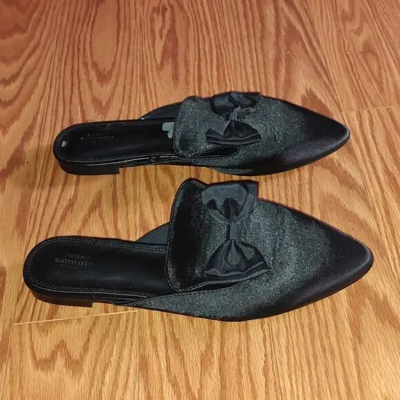 Urban Outfitters Black Satin Bow Mules Shoes Sz 10 - Picture 4 of 6